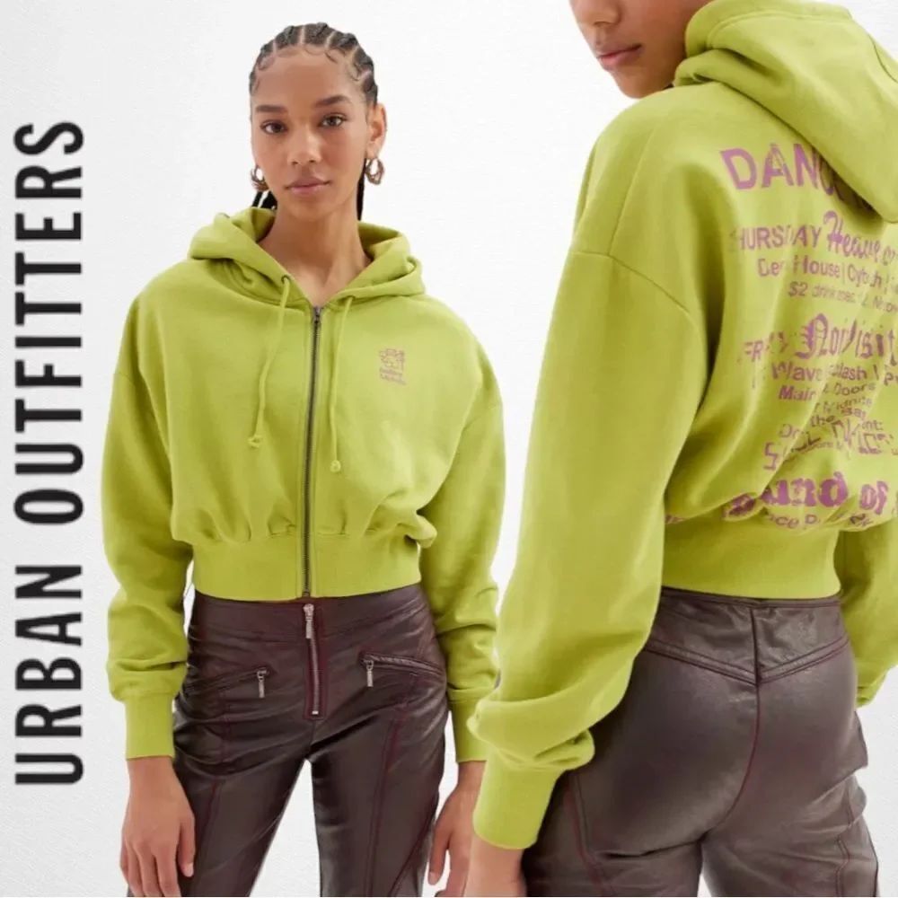 UO Urban Outfitters Dance Night Becky Cropped Zip-Up Hoodie Sweatshirt NEW M L